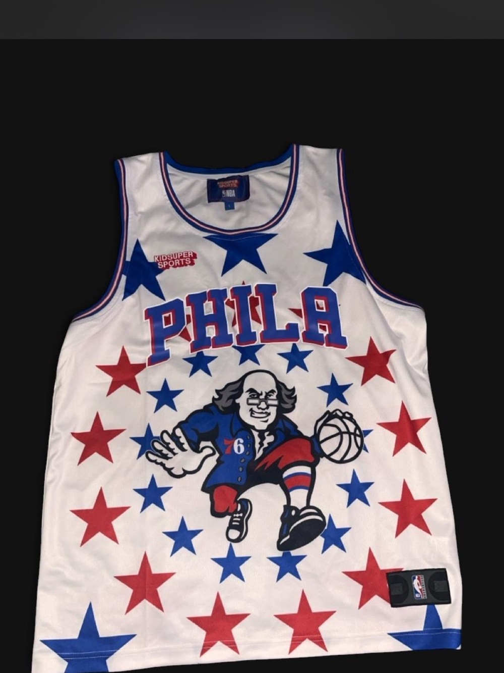 NBA White Red Blue PHILA Stars Benjamin Franklin Basketball Jersey